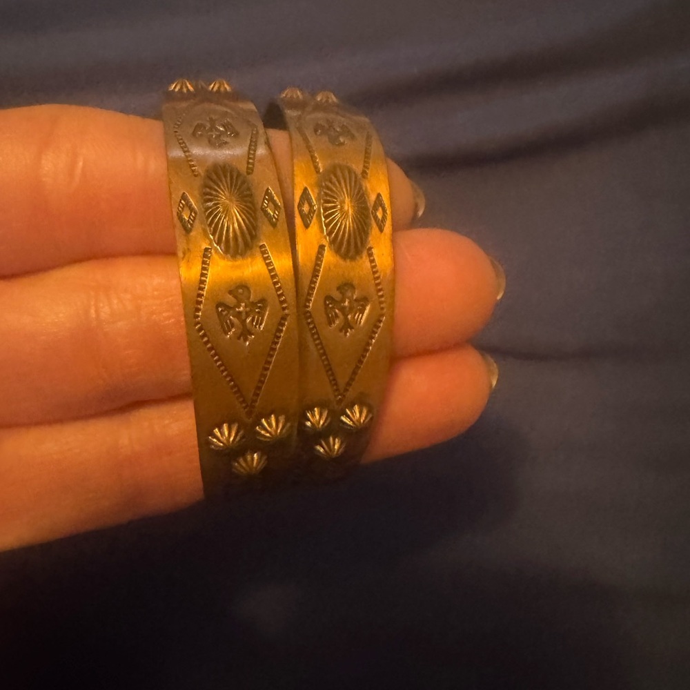 Antique-Style Copper Tone Stamped Cuff Bracelet - Women's Jewelry
